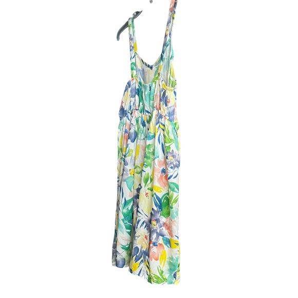 SHORELINE SHOULDER STRAP EMPIRE WAIST SUMMER DRESS, WOMENS-L-BLUE GRN YELL FLOR - Picture 8 of 10